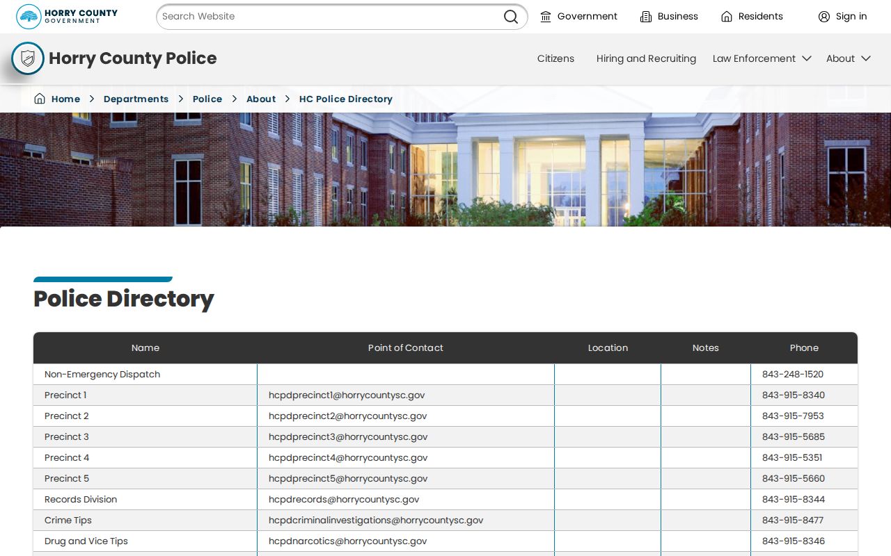Conway criminal records reference for the Horry County Police directory