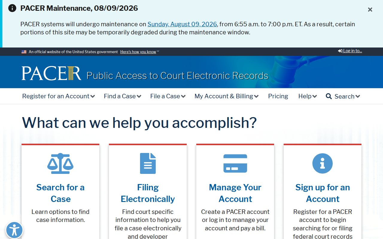 PACER federal court records source for cases connected to Horry County
