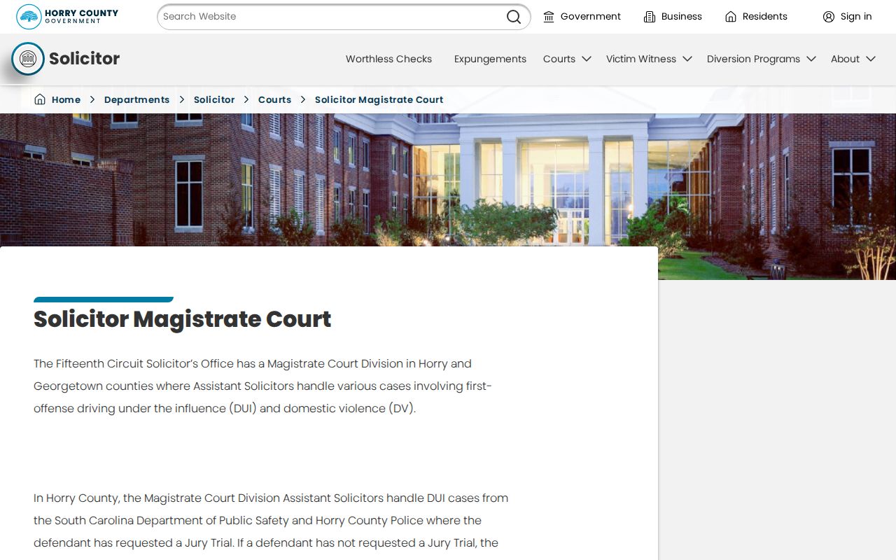 Horry County Solicitor Magistrate Court criminal case process