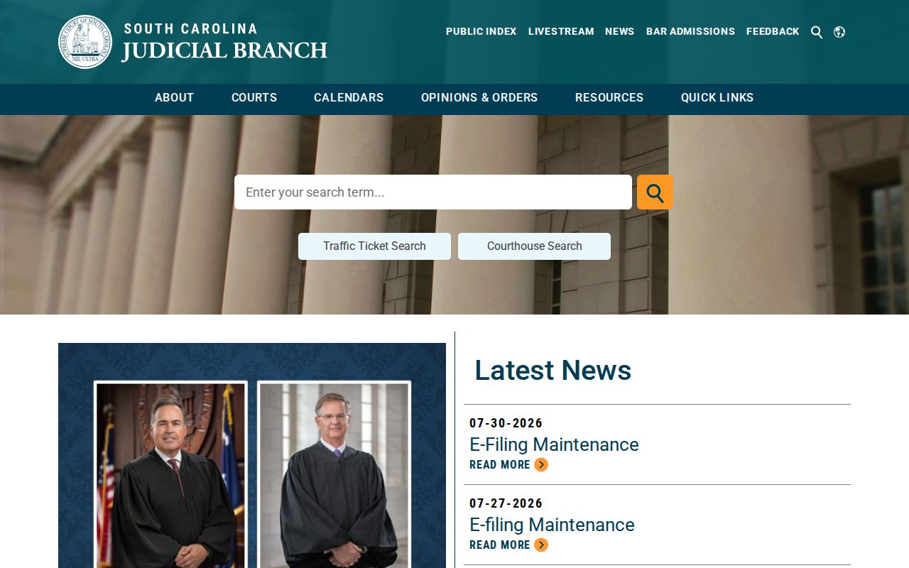 South Carolina Judicial Branch source for Horry County court case records