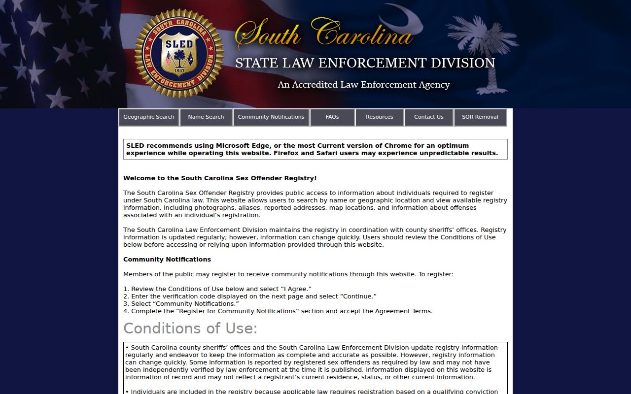 Horry County sex offender lookup on the South Carolina registry