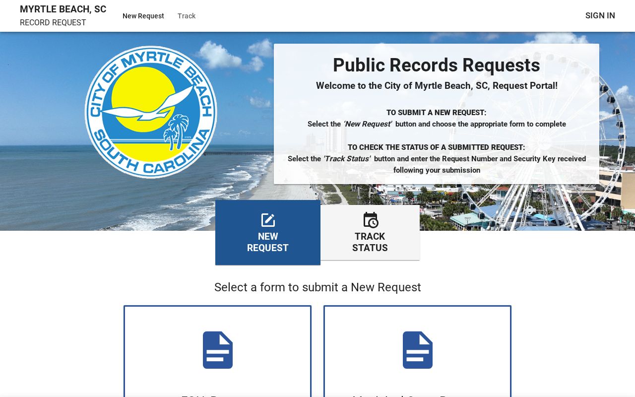 Myrtle Beach criminal record request portal for city records