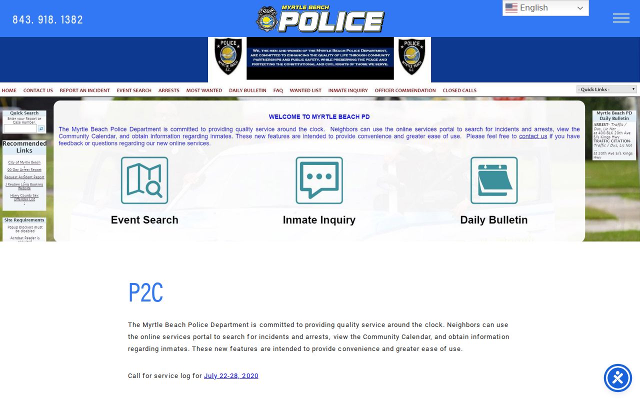 Myrtle Beach record check through the official P2C portal