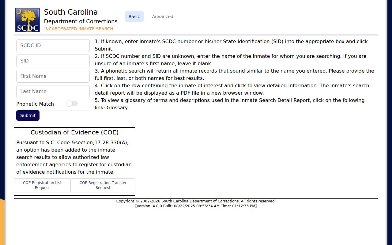 Horry County criminal records SCDC state inmate search