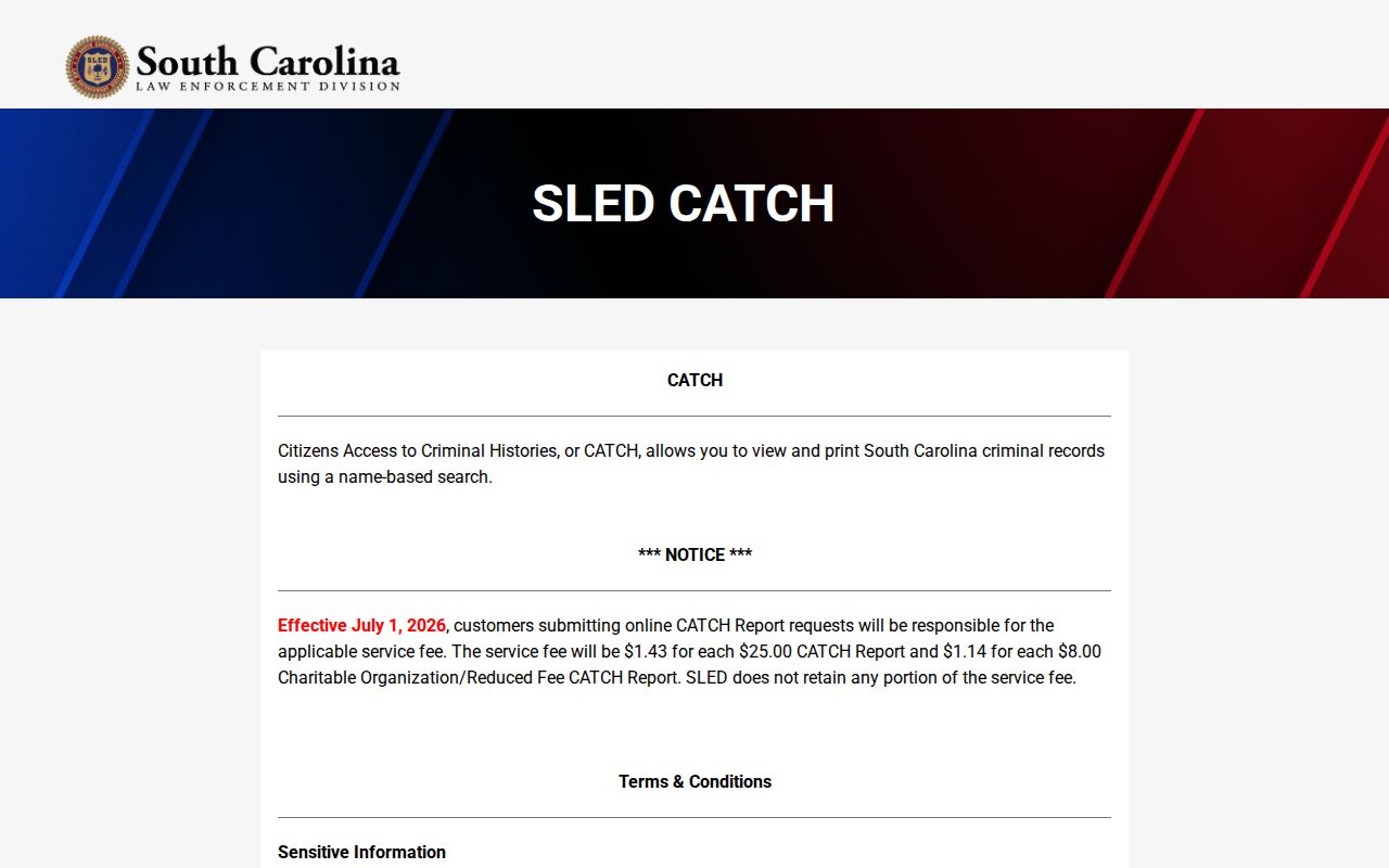 Horry County criminal history SLED CATCH record search